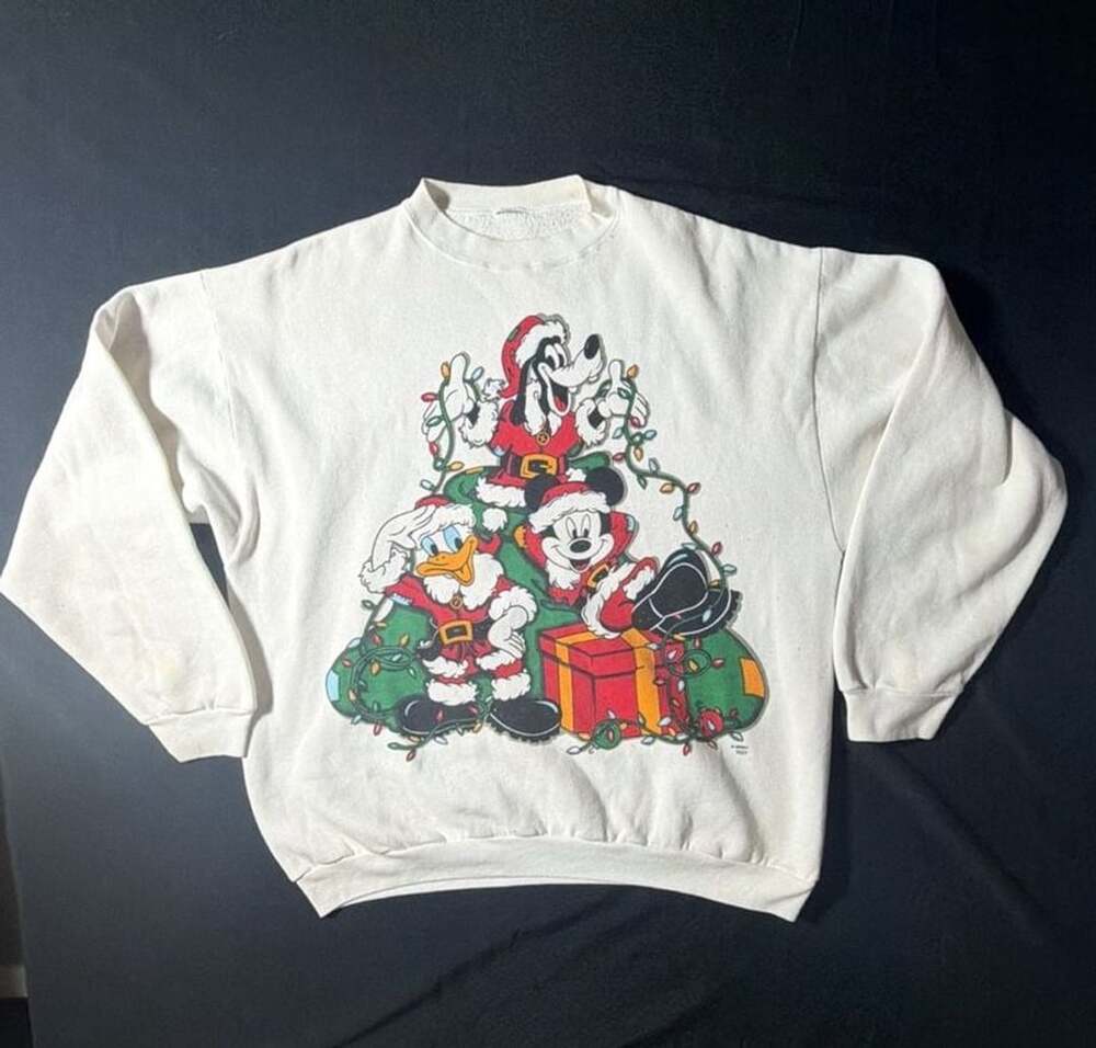 Disney Christmas Sweatshirt Mickey Mouse Donald Duck Goofy White